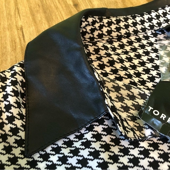 NWT $50 USD Torrid Madison Plaid Houndstooth Faux Leather Collar Long Sleeve 0 - Picture 3 of 7